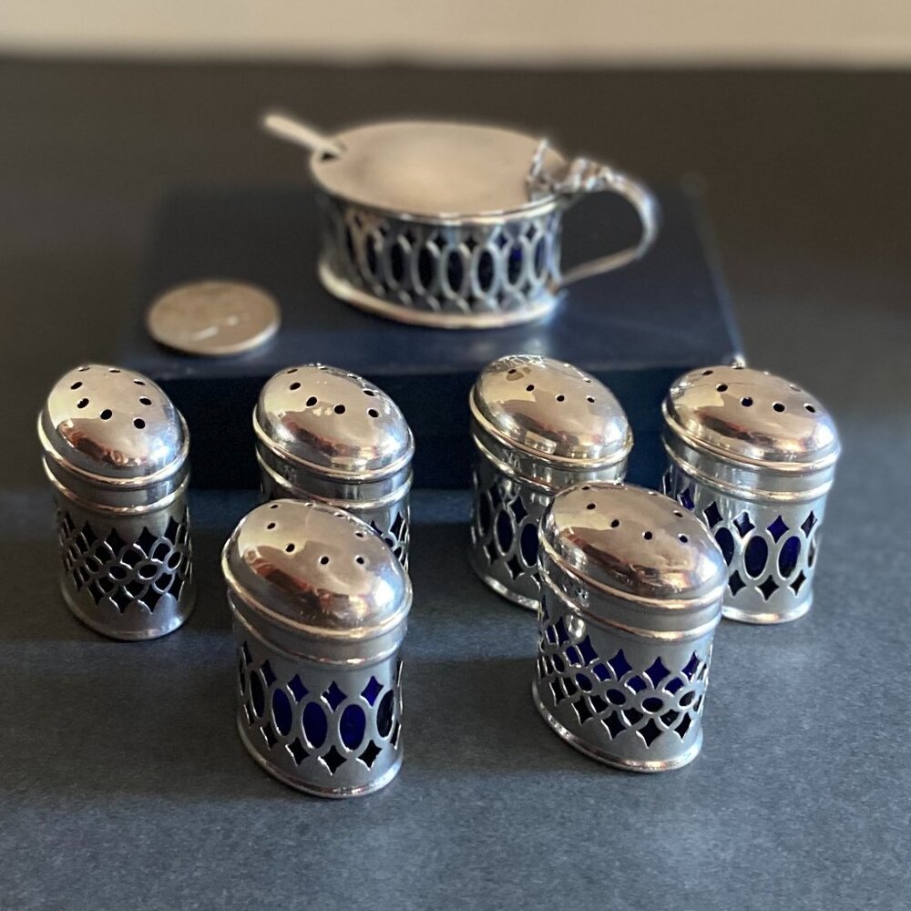 Vintage set of Salt and Pepper Shakers and Condiment Server by L.W. Lewis